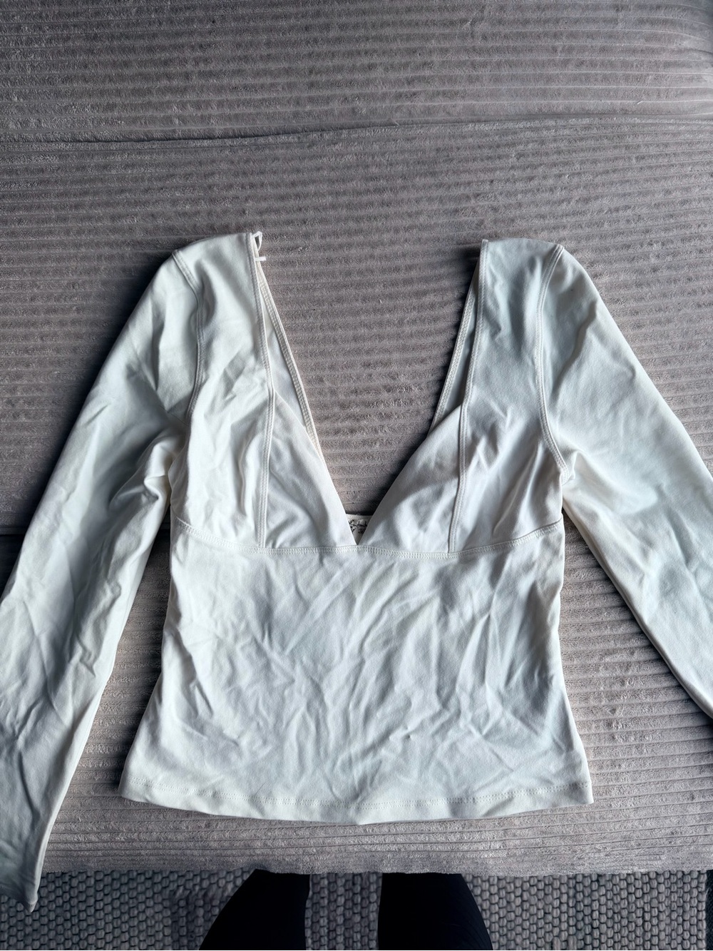 Free People Ivory Deep V-Neck Long Sleeve Top